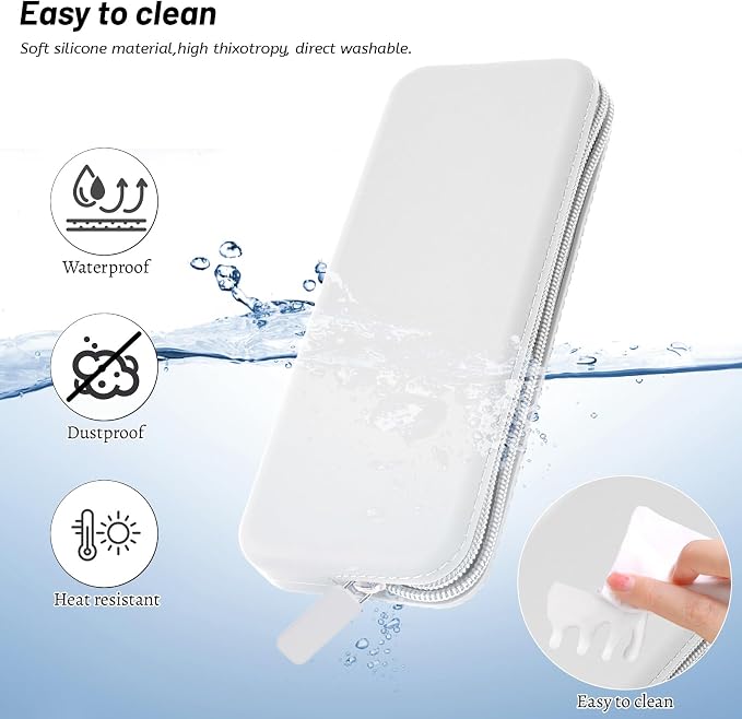 Travel Makeup Brush Holder, Silicone Makeup Brush Bag with Zipper Closure, Makeup Brushes Organizer Case Washable Makeup Pouch Holder Case for Daily, Work, Essentials（White） - Image 4