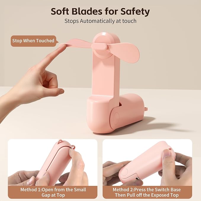 Portable Fan, Mini Handheld Fan with Power Bank, Cute USB Rechargeable Pocket Fan, Foldable Small Cooling Fan with LED Light, Personal Travel Fan,Summer,Beach Essentials,Summer Gift for Women - Image 4