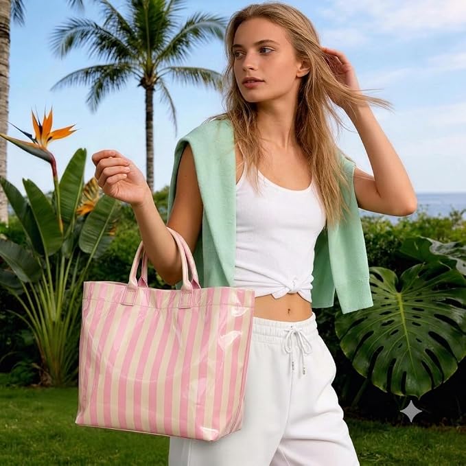 Lushandy PVC Tote Bag for Women Jelly Beach Bag Top Handle Hobo Handbag | Water-Resistant, Wipe Clean, Lightweight - Image 2