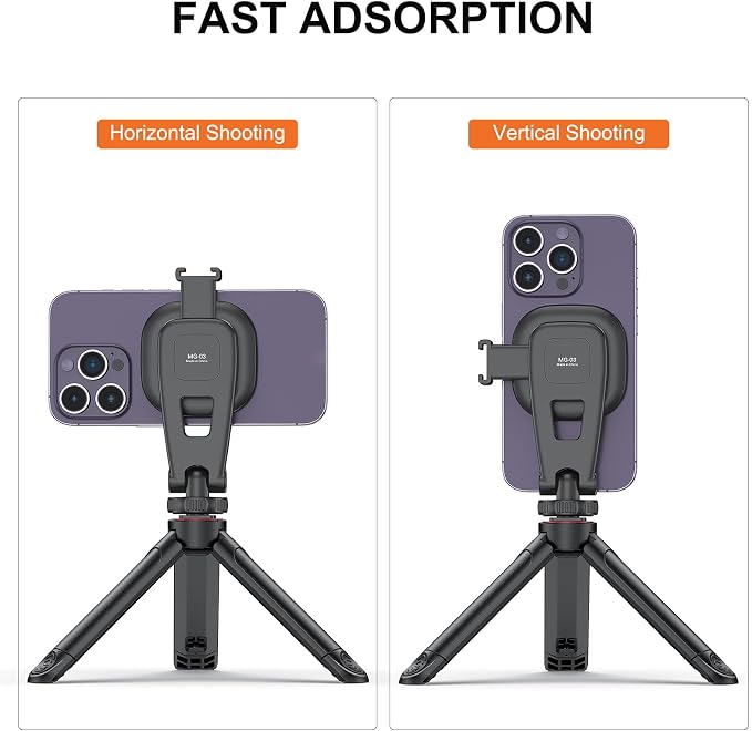 VRIG MG-03 Magnetic Phone Tripod Mount for iPhone and MagSafe Cases | 360° Rotation Cold Shoe, Camera Phone Mount Compatible with iPhone 17 16 15 14 13 12 Series, Phone Holder for Camera, Tripod - Image 3