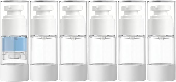 Clear Airless Pump Bottles, Vacuum Travel Cosmetic Containers | 0.5OZ/15ML 6Pack Lotion Dispenser Pump Bottles; For Cream, Foundation & Skincare Cosmetics; With Labels & Wooden Sticks by GIVITASOT