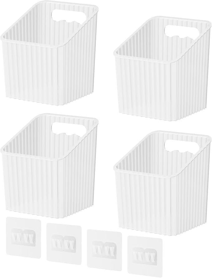 NiHome 4-Pack Cabinet Door Organizer, Adhesive RV Camper Wall Storage Caddy | No-Drill Plastic Bin With Drain Holes For Kitchen Bathroom Pantry Organization, Space Saving Small Item Holder, White by NiHome