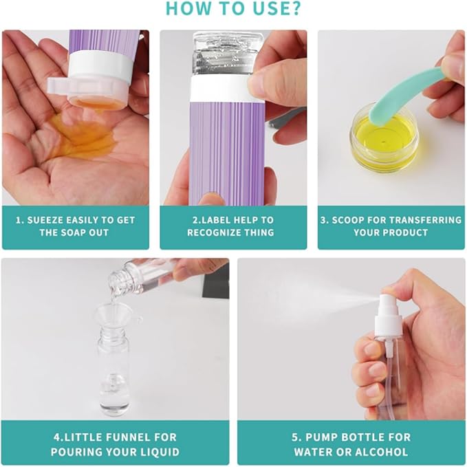 18Pack Travel Bottles for Toiletries TSA Approved Silicone Travel Containers for Toiletries, Leak Proof Refillable Liqus Shampoo And Conditioner travel Essentials toiletry Bottles (BPA Free) - Image 3