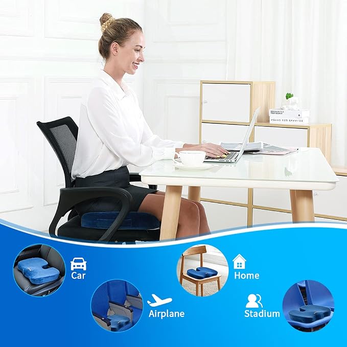SAIREIDER Chair Cushions for Office, Memory Foam Coccyx Cushion Pads for Tailbone Pain, Car Seat Cushion, Sciatica Relief Pillow, Correct Sitting Posture (Navy Blue) - Image 5