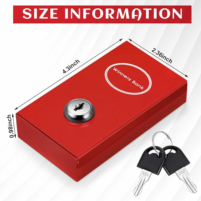 Reallnaive 1 Pack Metal Box for Gamblers Pocket Sized Winner Bank Casino Cash Box with 2 Keys Portable Casino Money Safe strongbox for Cash Saving Go Home Money Gifts(Red,Classic) - Image 2