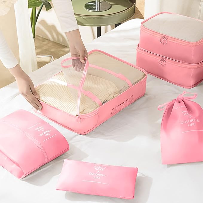 KPX 8 Set Packing Cubes for Travel, Luggage Packing Organizers Accessories Large Toiletries Bag for Clothes Shoes Cosmetics (Pink) - Image 6