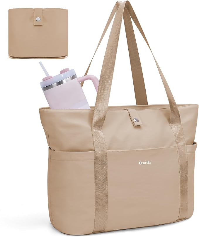 Ceneda Foldable Tote Bag for Women, Lightweight Work Bag with Dual Inner Cup Holders, Daily Handbag for Travel, Gym, Grocery | 40oz Tumbler Holder by CarryComfortCarryourBag