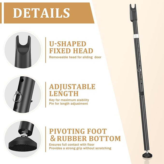 Sliding Door Security Bar and 2-in-1 Sliding Glass Door Stoppers Security for Patio, Home, Hotel Door Stick Security（2Pack Black） - Image 7