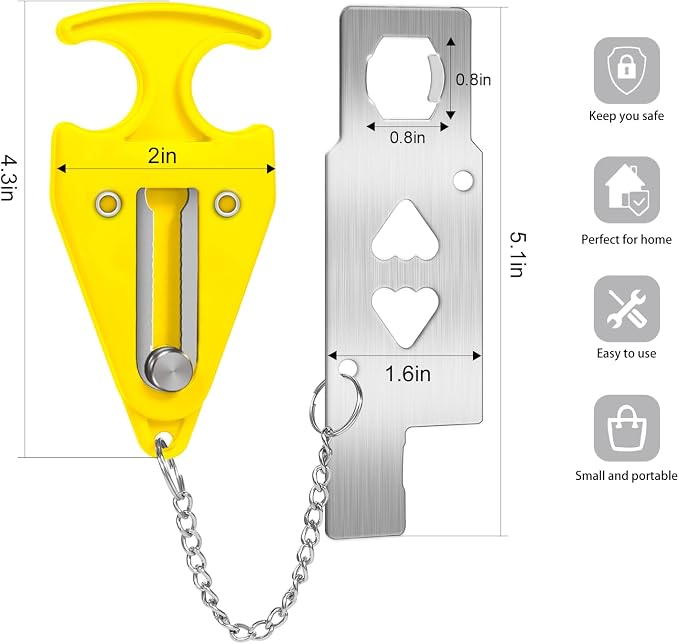 Portable Door Lock Home Security Door Locker Travel Unauthorized Entry School Apartment Hotel (Yellow) - Image 2