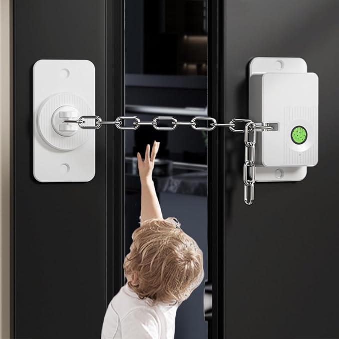 Fingerprint Child Proof Door Lock 2Pcs, Refrigerator Lock with Fingerprint & Door Locks for Kids safety, for Door Lock, Fridge Lock, Cabinet Locks and Window Locks,Strong Adhesive No Drilling by KIZZHISI