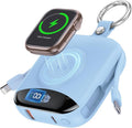 citicr Portable Charger 10000mAh w/Built-in Cables & iWatch Charger Blue | Fast charging, Built-in cables, LED display, Charge 5 devices at once, Ring buckle, TSA approved, Pocket size, Charge iWatch by CITICR
