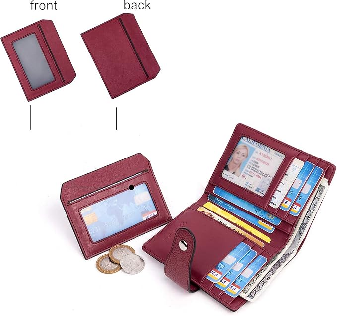 BOSTANTEN Leather Womens Wallet Small RFID Blocking Credit Card Holder | Removable ID Window, Zipper Coin Pocket, Bifold, Minimalist, Fits Small Purses, Daily Use, Ladies Gifts, Red - Image 5
