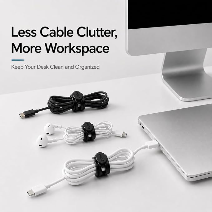 PZOZ Silicone Cable Ties 10 Pack, Reusable Cable Organizer Straps for Cords | Reusable silicone straps keep cables organized, reduce clutter, and create a clean, tidy workspace at home or office. - Image 2