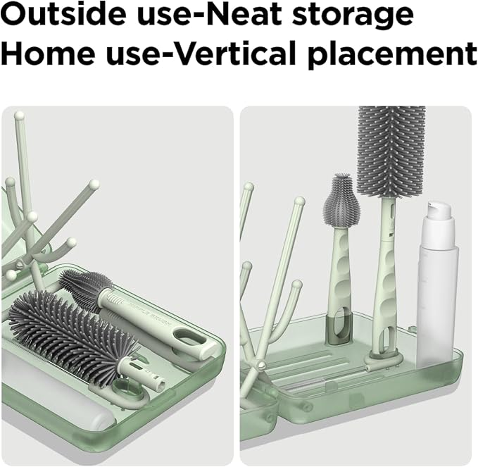 Travel Bottle Brush Set, Foldable Drying Rack, Dispenser | For On-The-Go Parents, 3 Silicone Brushes, Foldable Rack, Dispenser. Drying Slots, BPA-Free. - Image 3