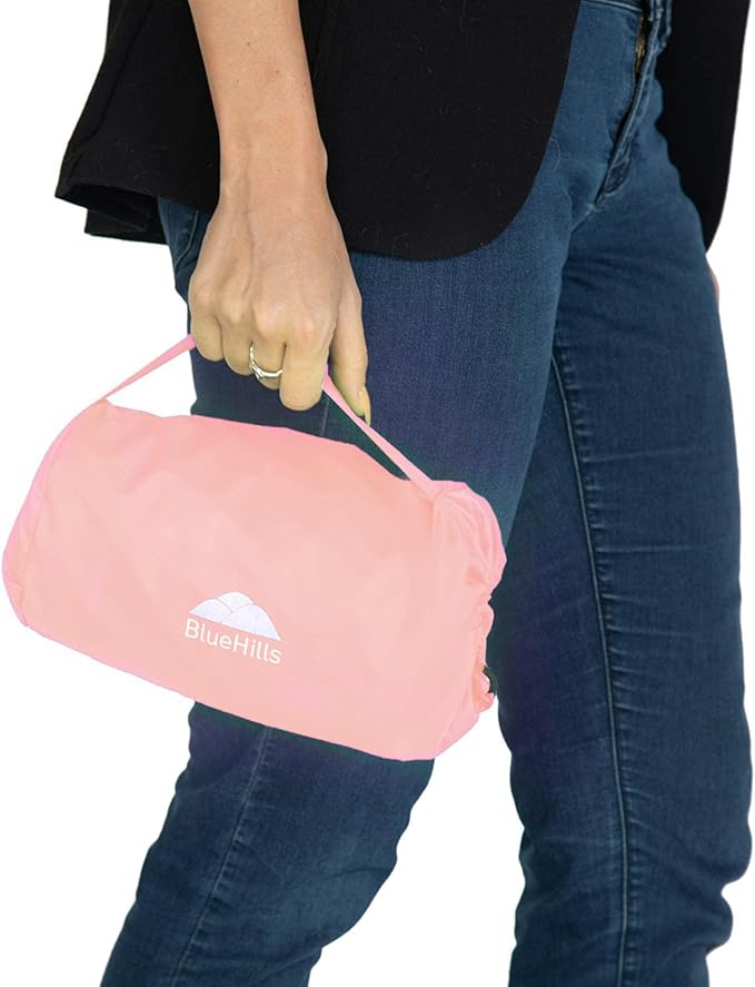 BlueHills Ultra Compact 2 Pack Travel Blanket Pillows Airplane Large - Pink | Travel Blanket Pillows for 2, 70X56 Large Size Flight Throw, Compact Case, Lightweight & Portable, Carry on Airplane Comfort - Image 7