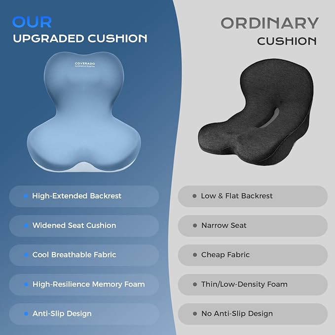 Coverado Car Seat Cushion and Lumbar Support Pillow One Piece, Memory Foam Ergonomic Back Support Driving Seat Cushion for Back Pain, Non-Slip Washable Cushion for Car, Driver, Office - Image 9