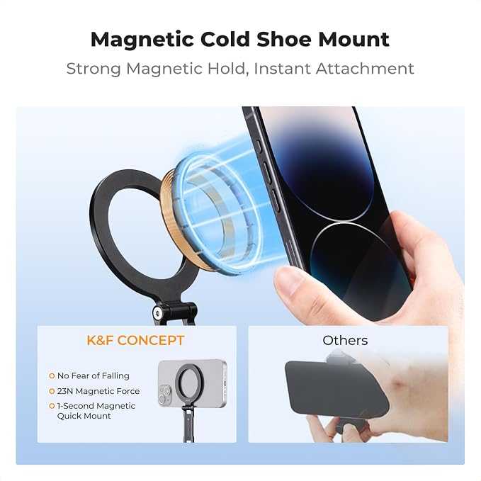 K&F CONCEPT Magnetic Metal Phone Mount with Cold Shoe Mount | Adjustable Rotatable Phone Holder Adapter Compatible with iPhone Serie, Camera Monitoring, Tripods, Stabilizers, MS61 - Image 2