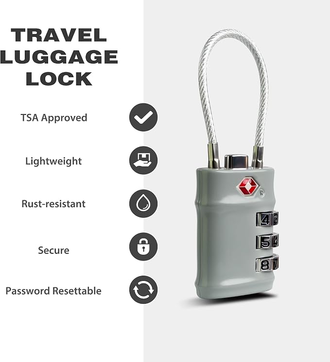 Suitcase Locks TSA Approved, Small Combination Cable Padlock, TSA Locks for Luggage, Combo Padlocks with Code for Backpack Zipper, Gym Locker, Ammo Can, Guitar Gun Case, Box (Black+Gray) - Image 3