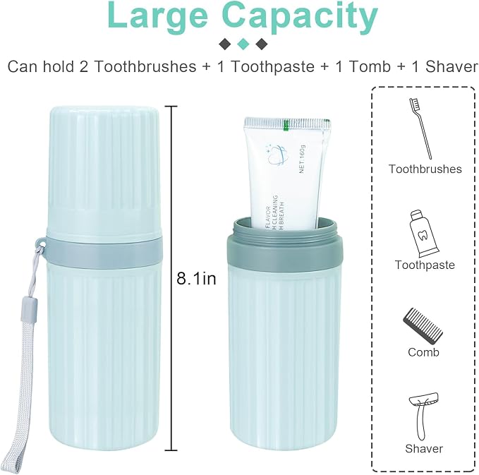 Mulbozy Travel Toothbrush Holder, Large Travel Toothbrush Cup Case, Portable Travel Toothbrush Toothpaste Makeup Storage for Business Trip Camping School - Blue - Image 2