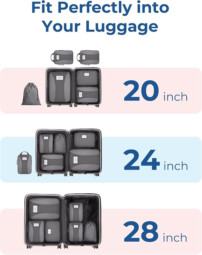 BAGSMART Compression Packing Cubes, 6 PCS Packing Cubes for Suitcases, Travel Bags Organizer for Luggage, Lightweight Packing Cube for Travel Essentials - Image 3