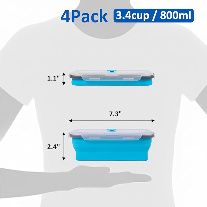 Collapsible Silicone Food Storage Containers Set with Lid & Air Vent,Foldable Lunch Containers(4PCS,Blue,27oz) - Image 2