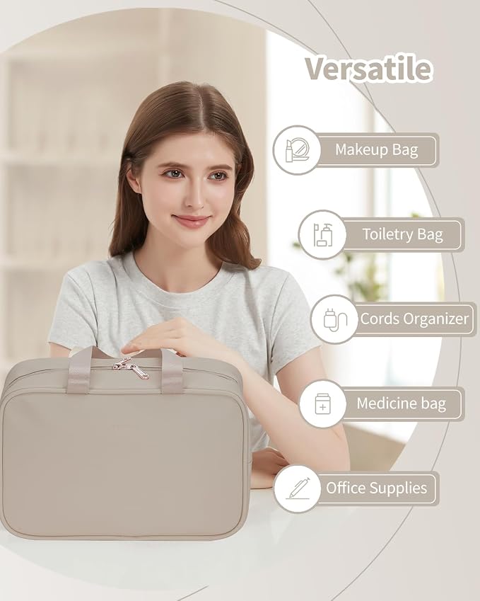 PU Leather Large Travel Toiletry Bag Women Toiletries Bag Skincare Bag Makeup Bag Organizer Make up bag Cosmetic Bag Medicine Bag for Girls (Large, Brown) - Image 7
