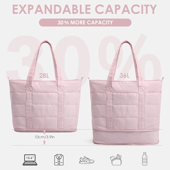 G4Free Tote Bag for Women,Puffer Work Bags with Zipper Compartments, Expandable Handbag for Travel Work Sport - Image 5