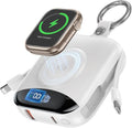 citicr Portable Charger 10000mAh w/Built-in Cables & iWatch Charger White | Fast charging, Built-in cables, LED display, Charge 5 devices at once, Ring buckle, TSA approved, Pocket size, Charge iWatch by CITICR