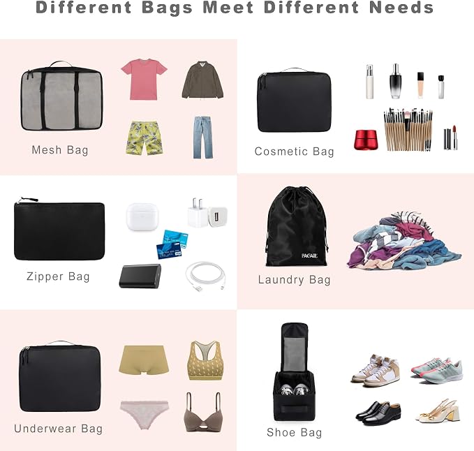 BAGAIL 8 Set Packing Cubes Luggage Packing Organizers for Travel Accessories-Jet Black - Image 5