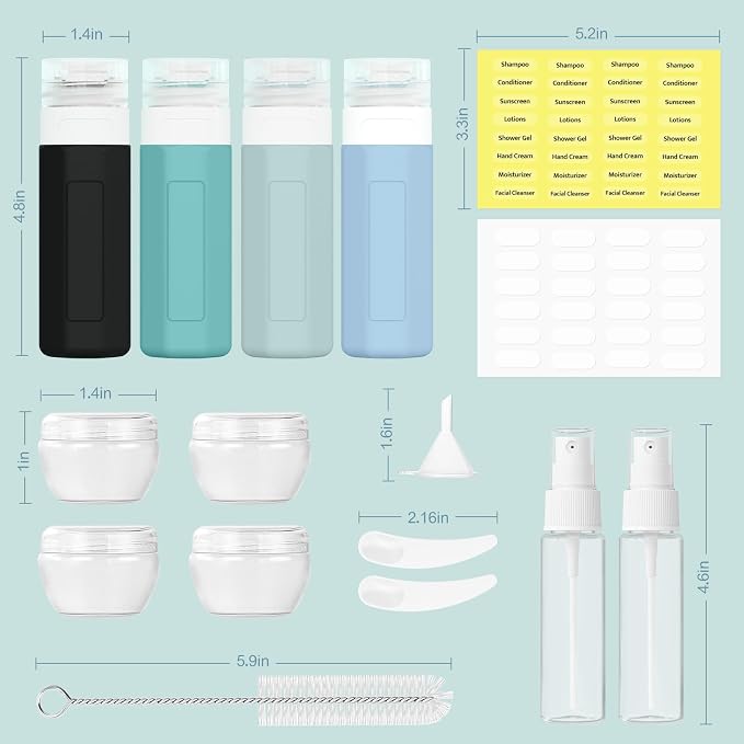 Redfly 17 Pack Travel Bottles for Toiletries, Tsa Approved 3oz Travel Size Containers, Leak Proof Travel Size Toiletries Bottles Silicone, BPA Free Refillable Shampoo Conditioners Kits, Gray - Image 2