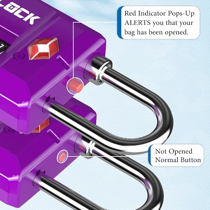 SURE LOCK TSA-Approved 4-Digit Resettable Combination Lock with Open Alert, Easy-Read Dials - for Luggage, School Lockers, Gym, Office, Toolbox & Security Cases (Dark Purple 2 Locks) - Image 4