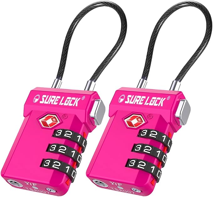 SURE LOCK TSA Approved Luggage Locks with Open Alert Indicator, 3 Digit Combination Cable Travel Lock for Suitcase, Backpack, Gym Locker, Toolbox, Carry On & Travel Bag by Hopeyoucanstaysafe