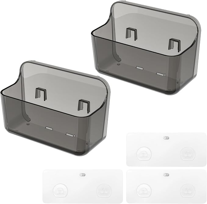 Wall Mount Organizer, 2Pc Small Adhesive Cabinet Door Organizer | Bathroom Shelf for Wall,No Drilling Hang Adhesive Shelf, with Self Adhesive Tapes, for Bathroom, Kitchen, Living Room - Grey - Image 9