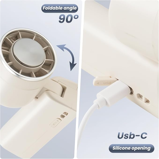 Hand Held Fan - 4 Speeds Adjustable 4800mAh,Foldable,Lightweight Neck-Worn Design,Beach Vacation Essentials,Portable Fan for Travel,Cooling for Camping Outdoor and Indoor - Beige - Image 2