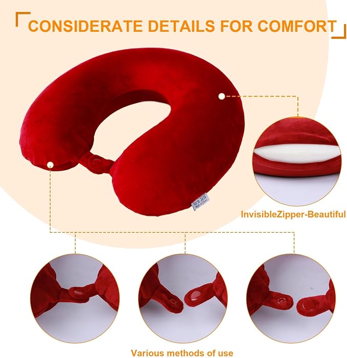 Travel Pillow,100% Pure Memory Foam U Shaped Neck Pillow,Super Lightweight Portable Headrest Great for Airplane, Car,Home,Office,Sleeping Rest (Wine red) - Image 3