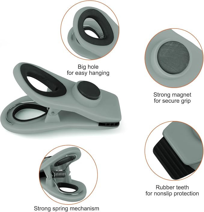 Chip Clips, Magnetic Bag Clips with Air Tight Seal for Food Storage, 12 Pieces (Gray) - Image 7
