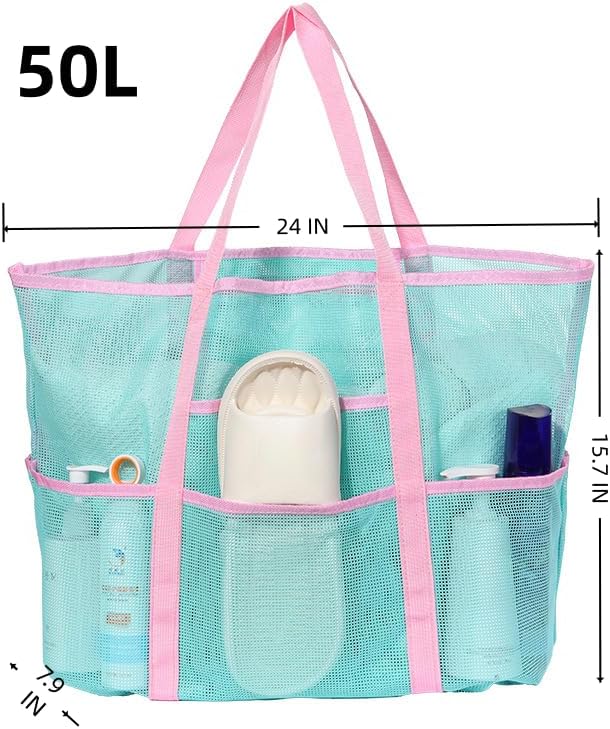 Mesh Beach Bag tote for women men cruise travel essentials swim pool towel bag for family vacation foldable must haves | foldable - Image 5