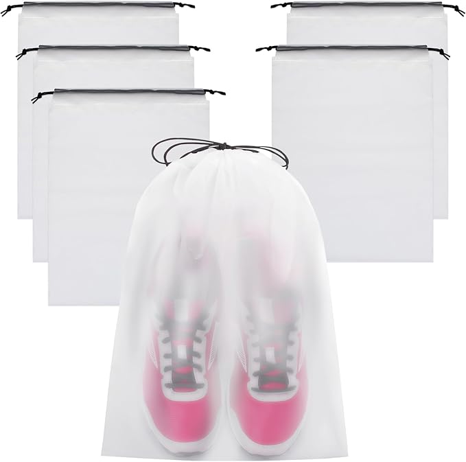 Vorspack Shoe Bags for Travel, 6 Pcs, Transparent, Drawstring, Large | Clear, Shoe Organizer, With Rope, Travel Essentials, For Men Women by Vorspack