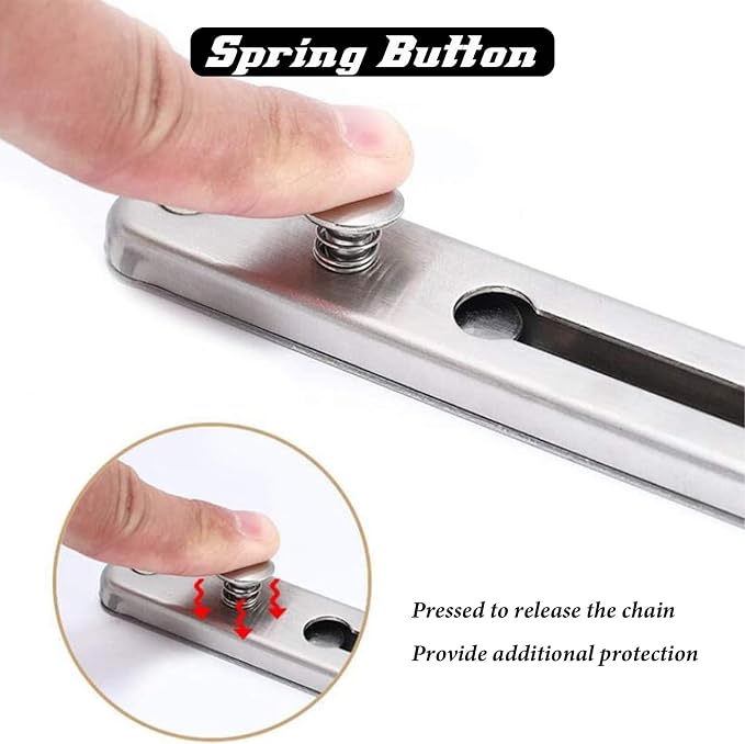 KAFENDA Security Door Chain Lock Sturdy Door Lock Latch for Inside Door Stainless Steel Hotel Door Lock with Spring Button Door Locks for Kids Safety Brushed Nickel - Image 3