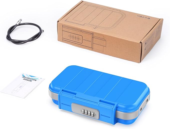 LOFICOPER Portable Safe Box with Combination Lock, Waterproof Security Case with Removable Chain for Travel, Hotel, Beach, Riding, Small Personal Lockbox, Blue - Image 8