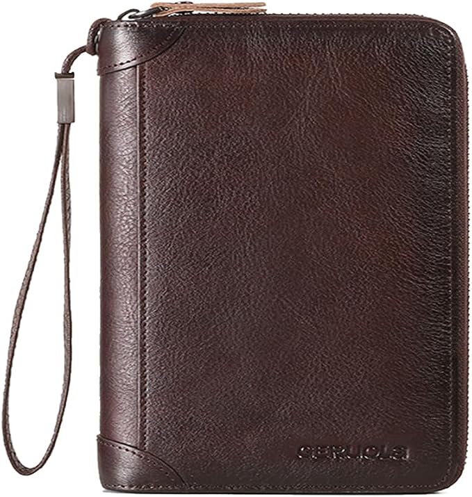 Card Bag Cowhide Wallet Men Coin Purse RFID Blocking Card Case Portable Card Holder Coin Bag Pouch with 12/20/30/45 Card Slots Coffee C by PORRASSO