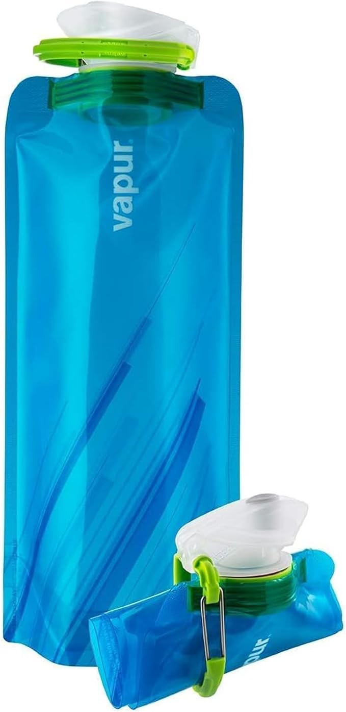 Vapur Collapsible Water Bottle with Carabiner - 23oz (0.7L), Water Blue - Flexible, Lightweight Water Bottle for Travel, Concert, Hiking, and Outdoor Adventures - BPA-Free, Dishwasher-Safe, Freezable by Vapur