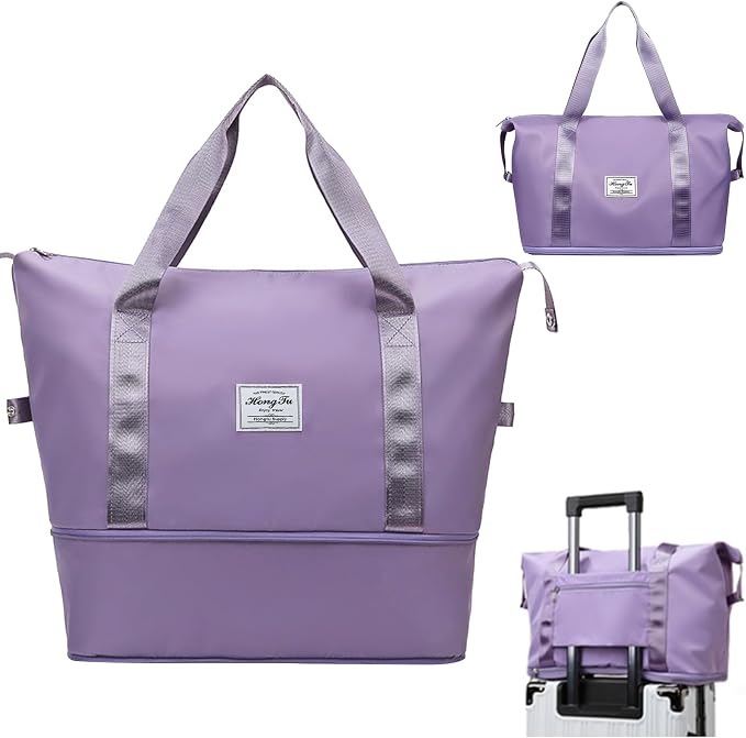 INVODA Travel Duffel Bag For Women and Men Waterproof Expandable Weekender Overnight Carry On Tote Bag Dry Wet Separation Swim Sports Travel Gym Bag (Purple) by INVODA