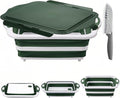 Collapsible BBQ Prep Tub with Lid, Foldable Camping Sink with Colander, Cutting Board, Dish Basin for Kitchen, Bowl, Vegetable and Fruit, Storage Basket for Picnic-Green by ROTTOGOON