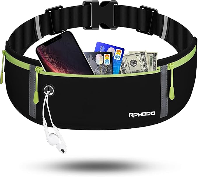 Fanny Pack for Women Men, Slim Running Belt Waist Bag Outdoor, Black | Water Resistant Running Phone Holder, 3 Pockets, Adjustable Money Belt, Running Pouch for iPhone Pro Max Xr SE Samsung Series by RDMODO