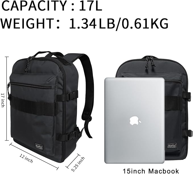 Lightweight Travel Backpack Hiking Daypack Laptop Bookbag, 17L Carry-on Personal Item Weekender Overnight Bag Unisex, All Black - Image 2