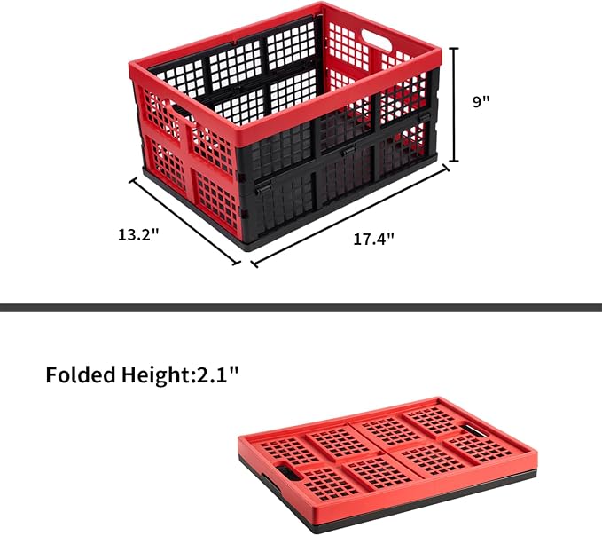 Aebeky 3-Pack Plastic Collapsible Storage Crates-30L,Foldable Plastic Crates for Storage (Black+Red) - Image 3