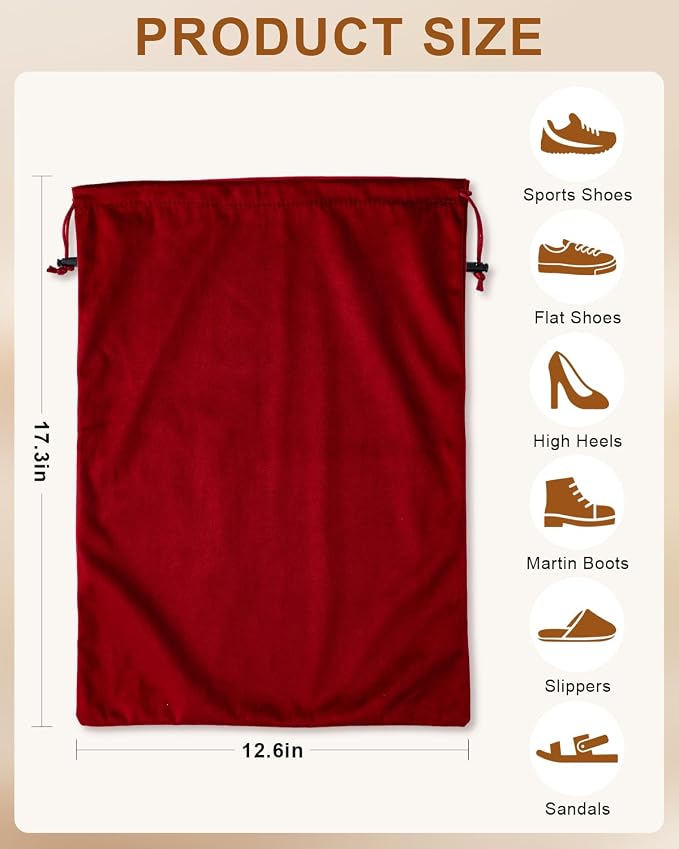 4 Pcs Shoe Bags for Travel, Dust Velvet Bags, Rio Red, 17.3x12.6 Inch | Washable & Reusable Travel Shoe Bags, Dustproof Shoe Bags with Drawstring Closure, Suitable for Travel, Home Storage - Image 8