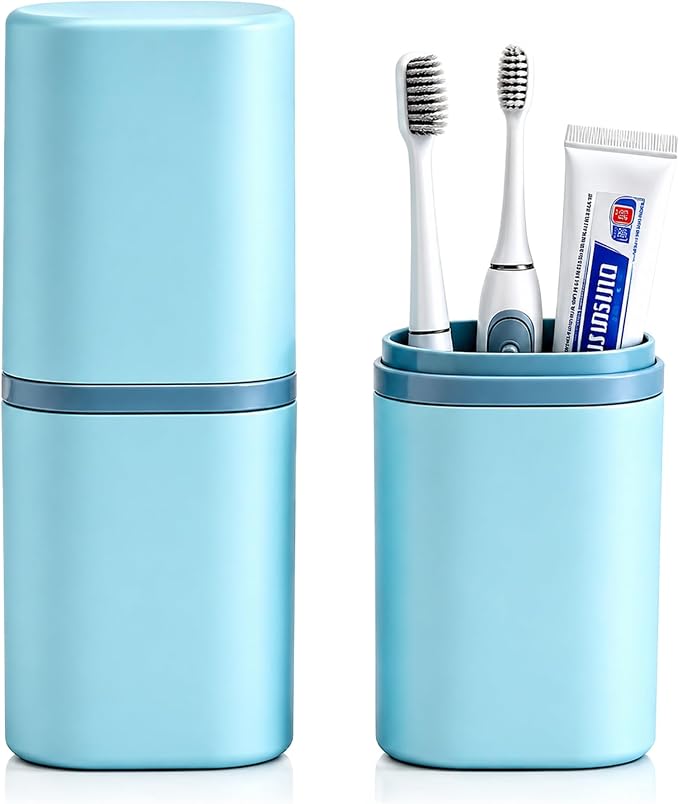 Toothbrush and Toothpaste Travel Case - 2 in 1 Portable Travel Toothbrush Holder with Mouthwash Cup, Dustproof Toothbrush Case for Traveling Camping Business Trip Dorm Bathroom by Quoarelic
