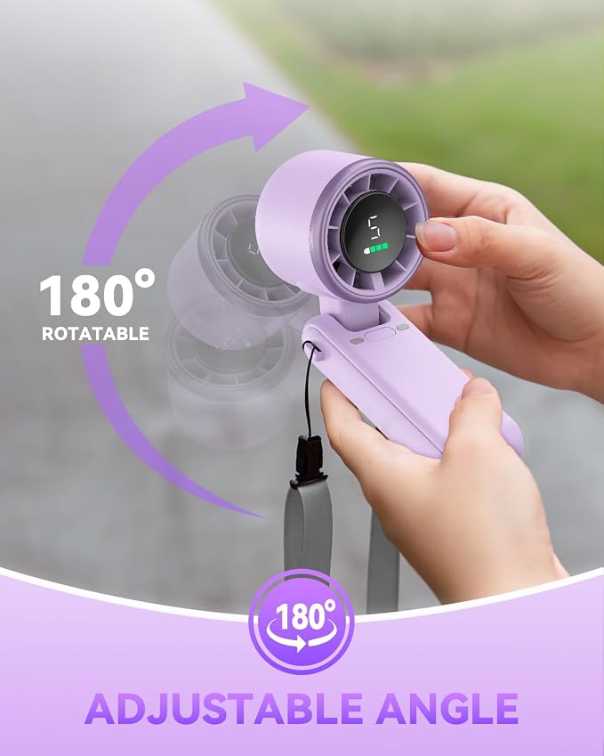 PlayHot Portable Handheld Turbo Fan, Travel Essentials, Gifts for Women/Men | 5-Speed, Up to 12H, 10m/s Airflow, USB-C Rechargeable, LED Display, 3-in-1 Foldable Personal Fan for Cruise, Beach, Vacation - Image 8